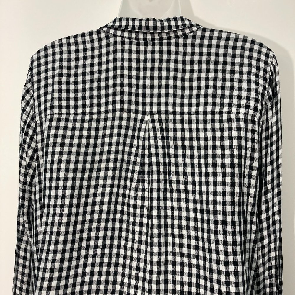J Jill Button up shirt black white gingham single pocket long sleeve soft size M - Picture 6 of 12